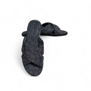 Authentic Coach Black Monogram Coach Logo Slide In Flat Sandal Size 7-$220 New
